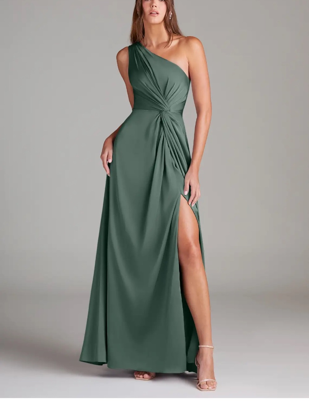 Azazie One-Shoulder sea moss Evening Gown